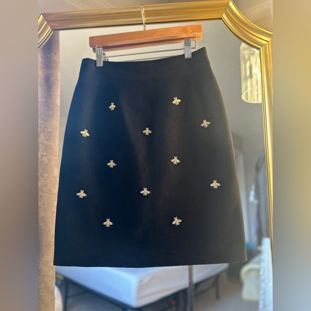 Black Pencil Skirt with Bee Embellishments